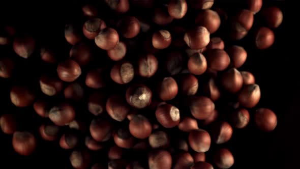 Super Slow Motion Hazelnuts Rise Up and Fall