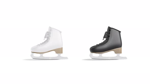 Blank black and white ice skates, looped rotation