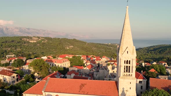 Aerial view of Sumartin cityscape during the sunset, Brac island, Croatia.