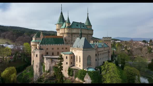 Aerial view of Bojnice castle in Slovakia