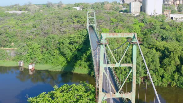 Ramfis bridge on Higuamo river, Dominican Republic. Aerial panoramic view