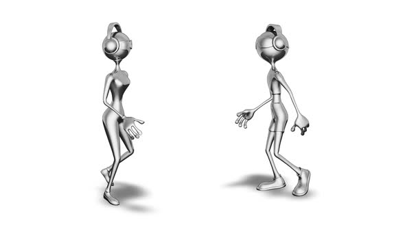 3D Silver Man and Woman Dance  Looped on White