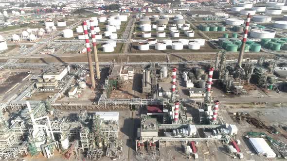 Aerial footage of a large industrial complex. Production Industry