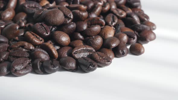 Fresh Arabica coffee beans on white 4K tilting footage