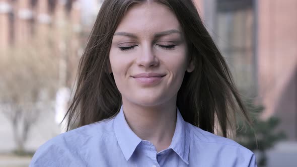 Yes, Positive Young Woman Accepting Offer by Shaking Head