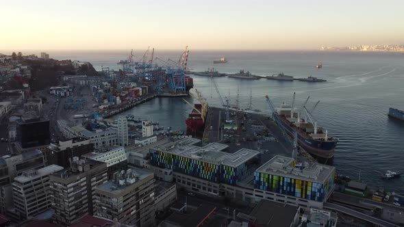 Top aerial view of Valparaiso port city, Chile