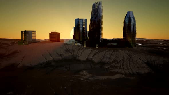 City Skyscrapes in Desert at Sunset