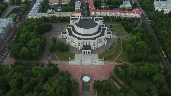 Top View of the Building of the Bolshoi Opera and Ballet Theater and Park in Minsk