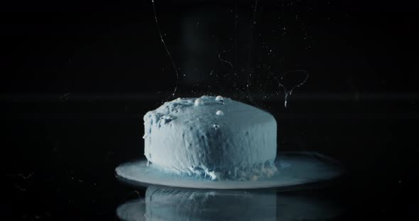 Timelapse of Cyan Medicine Pill Capsule Dissolving in Water like a Decomposing Drug Capsule in Stoma