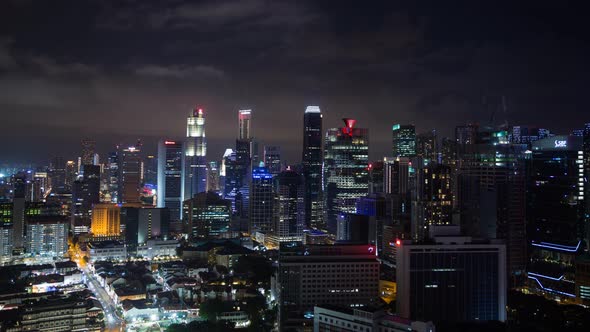 4k Time-lapse of cityscape view of Singapore city at night