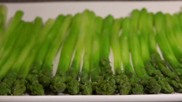 Panorama of Boiled Green Asparagus Spears