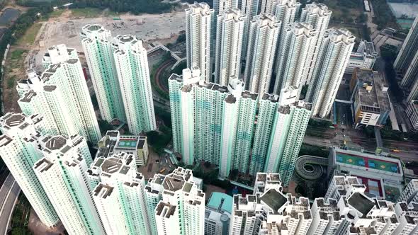Flying up Over Hong Kong Residential District