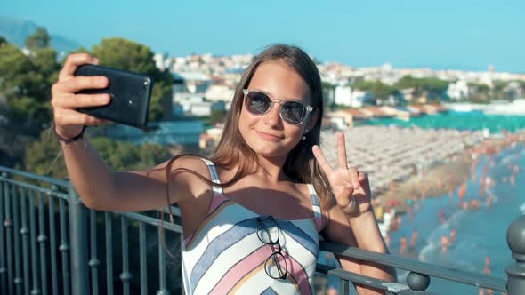 Joyful Girl Having Video Call Outdoor