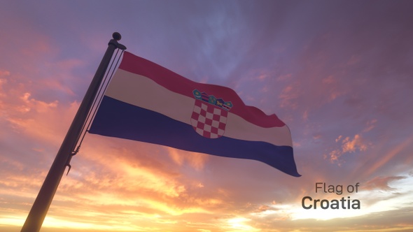 Croatia Flag on a Flagpole V3