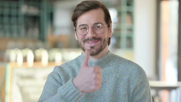 Portrait Young Man Showing Thumbs Up Sign