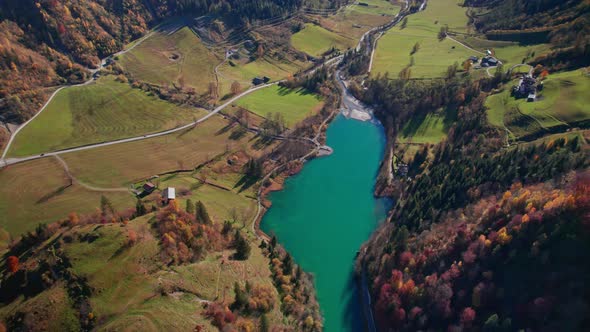 Drone Flight Over Klammsee Reservoir In Autumn