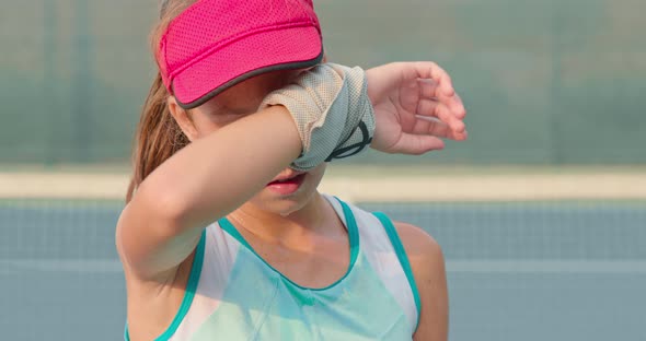 Closeup Footage of Tired Female Tennis Player