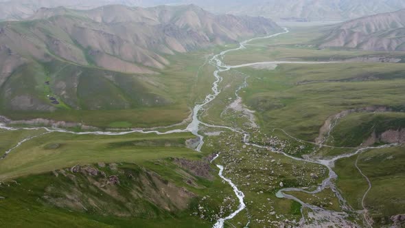 Flying over beautiful valley