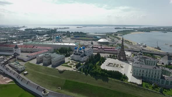 An Aerial View of a Kazan Kremlin Against the Sunny Landscape