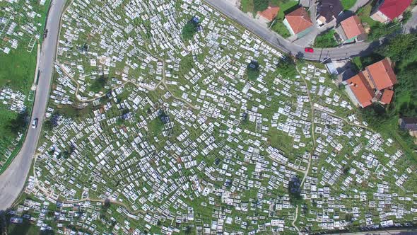 Flying over Bosnian graveyard