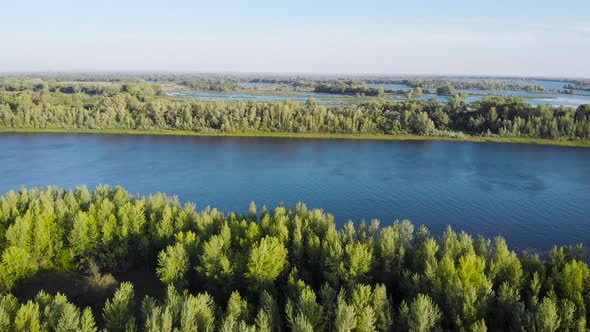 Summer Landscape with River and Blue Sky. Beautiful Spills in the River Valley. Mississippi