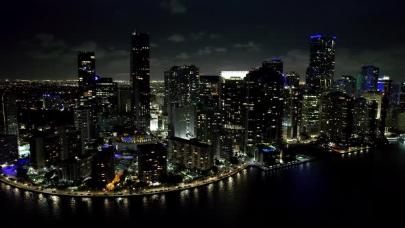 Night cityscape Miami Florida United States. Touristic landmark city.