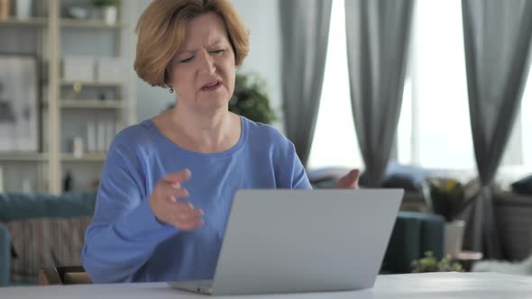 Loss Frustrated Old Senior Woman Working on Laptop