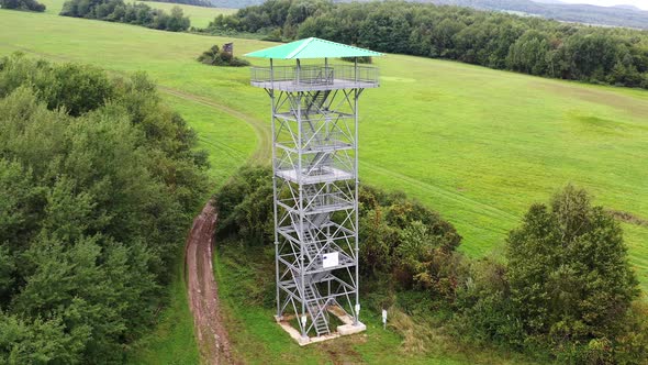 Aerial view of the Zlatnik lookout tower in the Slanske vrchy locality