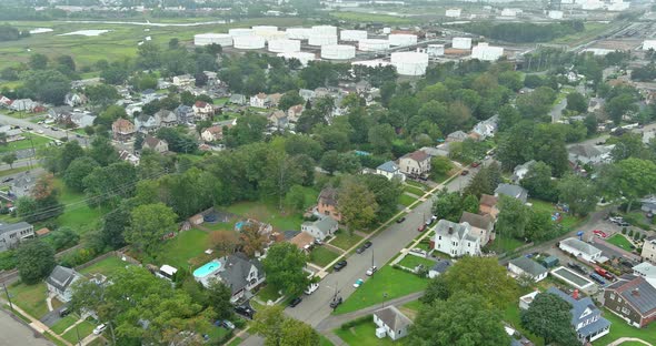 Panorama View Residential Neighborhood District in American Town in Woodbridge NJ Near Oil Refinery