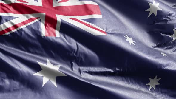 Australia flag waving on the wind. Slow motion. 20 seconds loop.