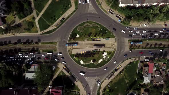 Overhead Drone Shot of Busy Roundabout