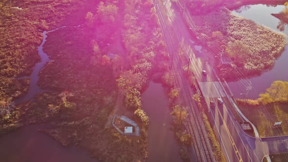 Aerial view of residential quarters at beautiful town urban landscape of train