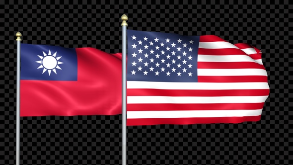 Taiwan And United States Two Countries Flags Waving