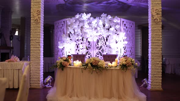 wedding table with decor in the restaurant