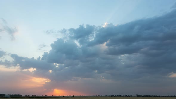 Dramatic Sunset With Clouds, Orange, Near The Field, Time Lapse, 4k