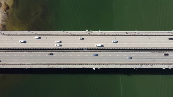 a Large Automobile Bridge Over the River From a Bird'seye View