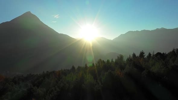 Sun Rising over the Mountain Ranges in Austria