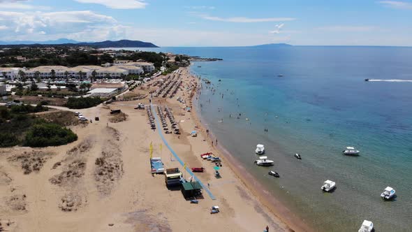 Aerial footage of the beautiful small town known as St George South, Greek city of Corfu