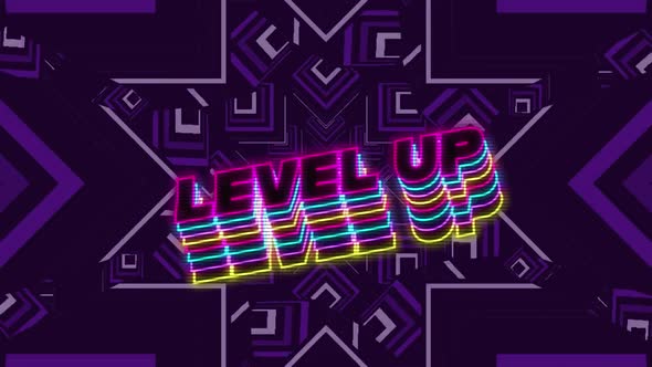 Animation of the word Level Up on video computer game screen