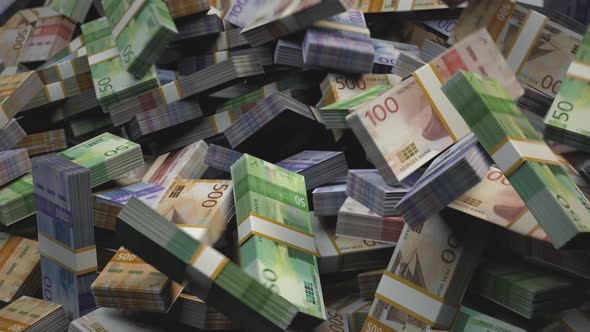 Stacked Norwegian Money Falling | krone | Currency NOK | kr | 4K Resolution