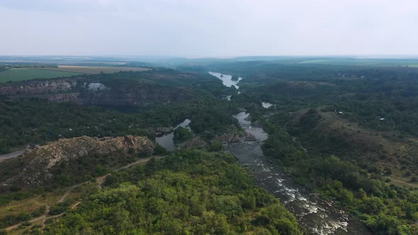 Landscape of the River and Granite Rocks Aerial View