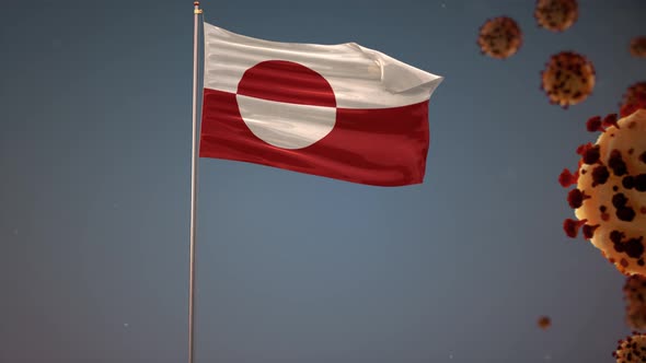 Greenland Flag With Corona Virus Attack 4K alt