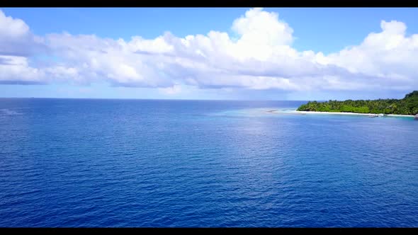 Aerial top view abstract of tranquil lagoon beach wildlife by clear sea with white sand background o