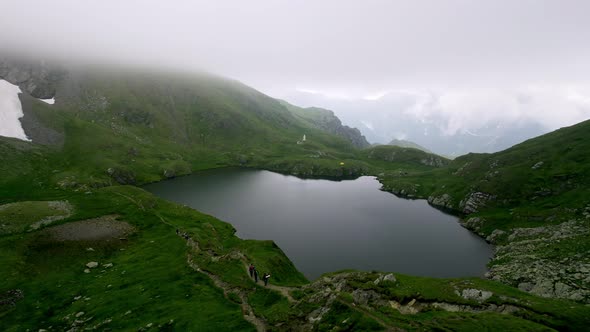 Aerial View at a Beautiful Lake in the Mountains