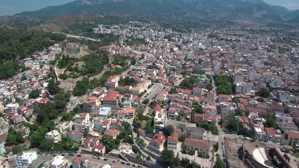 Aerial view of Patras old town. The capital of Peloponnese in Greece.