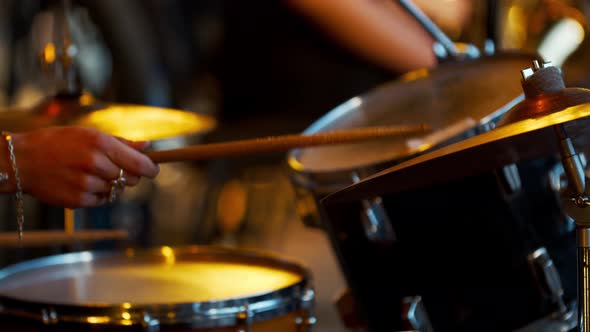 Drummer at Work, Playing Drums at a Concert, Ride Cymbal, 