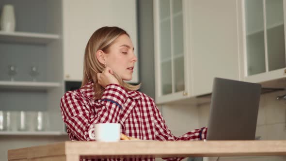 Confident blonde woman calling someone