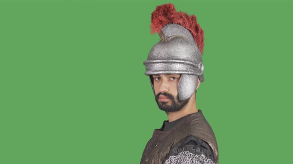 Ancient Roman Soldier. Historical reenactment. Green Screen Video.