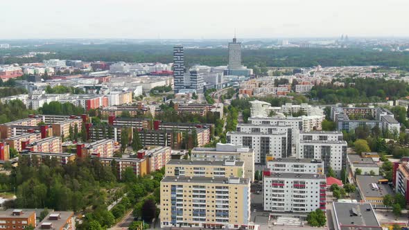 Living apartment buildings of Solna in Stockholm, aerial cityscape view