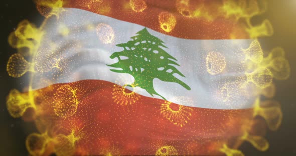 Lebanon Flag With Coronavirus Microbe Centered